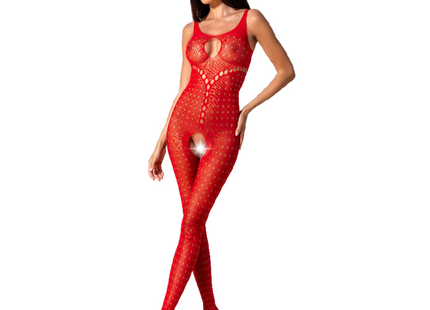 Roter spitzenbodystocking passion woman bs078 mit filigranen cutouts und transparentem, figurbetontem design