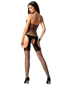 Schwarzer passion bodystocking frauen bs079 aus netzstoff mit cutout-beinen und trägerlosem design eine größe