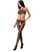 Schwarzer fishnet bodystocking passion woman bs080 mit neckholder und offenem rücken eine größe