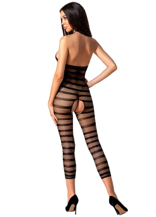 Black and braun gestreifter netz-bodystocking passion woman bs081 mit rückenausschnitt eine größe