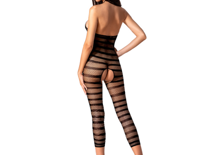 Black and braun gestreifter netz-bodystocking passion woman bs081 mit rückenausschnitt eine größe