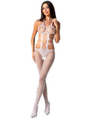 Weißer sheer mesh bodystocking passion woman bs084 mit halterneck und cut-out mustern eine größe schwarz