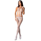 Weißer sheer mesh bodystocking passion woman bs084 mit halterneck und cut-out mustern eine größe schwarz