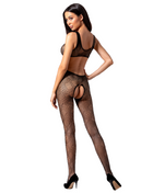 Black sheer fishnet bodysuit passion woman bs085 with geometric pattern and open-back design in schwarz eine größe