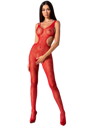 Roter sheer mesh bodystocking mit geometrischen cutouts passion woman bs085 eine größe