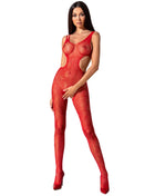 Roter sheer mesh bodystocking mit geometrischen cutouts passion woman bs085 eine größe