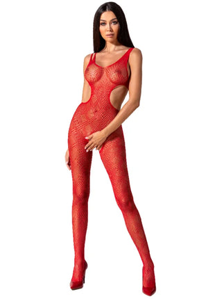 Roter sheer mesh bodystocking mit geometrischen cutouts passion woman bs085 eine größe