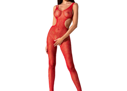 Roter sheer mesh bodystocking mit geometrischen cutouts passion woman bs085 eine größe