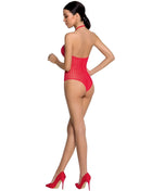 Rote mesh-bodystocking passion woman bs088 mit halter-neck und rückenfreiem design in einheitsgröße