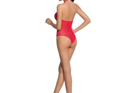 Rote mesh-bodystocking passion woman bs088 mit halter-neck und rückenfreiem design in einheitsgröße
