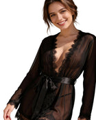 PASSION WOMAN – Kimono aus Netzstoff & Spitze mit String - S/M - Kimono
