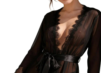 PASSION WOMAN – Kimono aus Netzstoff & Spitze mit String - S/M - Kimono