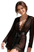 PASSION WOMAN – Kimono aus Netzstoff & Spitze mit String - S/M - Kimono