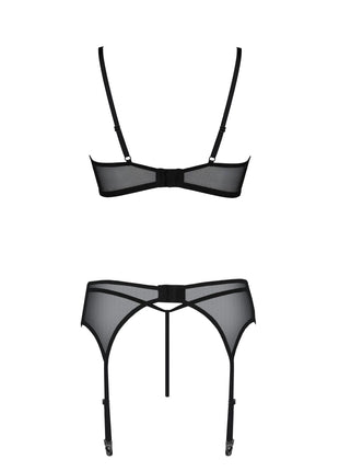 Passionsblüte: Luxus-Samt-3-teiliges Set mit Blumenmuster - Sexy Dessous-Set