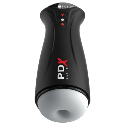 Schwarzer pdx elite fap-gasm clear männlicher masturbator mit ergonomischem design und rotem branding an der seite