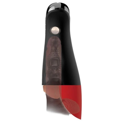 Pdx elite fap-o-matic pro xl automatischer masturbator braun mit schwarzer und roter silikonhülle und transparentem sichtfenster