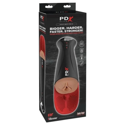 Pdx elite fap-o-matic pro xl automatischer vibrations-stroker in rot-schwarz mit strukturierter silikonkopf und strukturierte innenseite