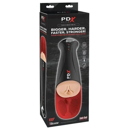 Roter und schwarzer pdx elite fuck-o-matic pro xl automatischer masturbator mit strukturierter innenseite und silikonoberfläche
