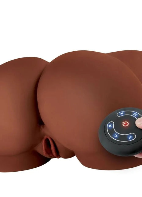 Braunes silikon butt massagegerät mit schwarzem bedienfeld für den pdx elite mega masturbator milch mich dummer vagina und ano