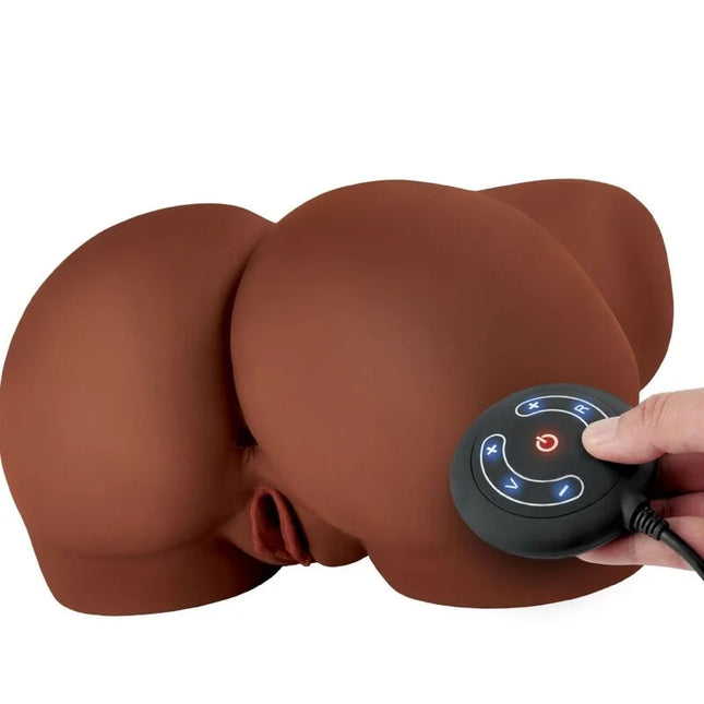 Braunes silikon butt massagegerät mit schwarzem bedienfeld für den pdx elite mega masturbator milch mich dummer vagina und ano