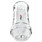 Klarer transparenter silikon cock ring mit strukturierter oberfläche und pdx branding in rot und schwarz für pdx extreme wet