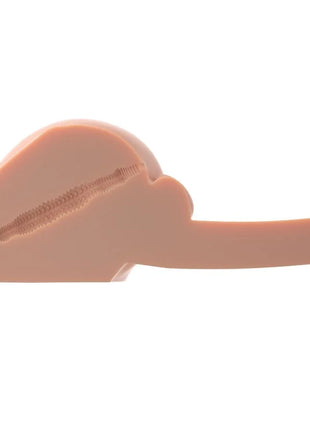 Peachfarbener silikon-fingervibrator mit strukturierter, gerippter innenkammer von pdx male interaktiver bad boy masturbator