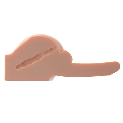 Peachfarbener silikon-fingervibrator mit strukturierter, gerippter innenkammer von pdx male interaktiver bad boy masturbator