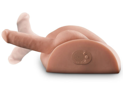 Beige silikon erwachsenen spielzeug mit realistischer anatomischer form und integriertem lautsprecher pdx male