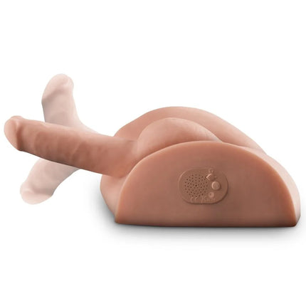 Beige silikon erwachsenen spielzeug mit realistischer anatomischer form und integriertem lautsprecher pdx male