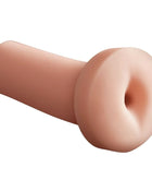 Beiger silikon analplug mit abgerundetem donutförmigem kopf und konischem schaft aus dem pdx male pumpe und dump stroker set