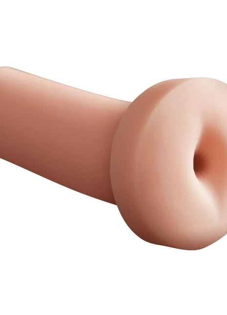 Beiger silikon analplug mit abgerundetem donutförmigem kopf und konischem schaft aus dem pdx male pumpe und dump stroker set
