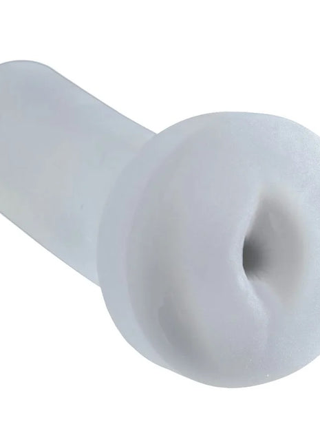 Weißer silikon analplug mit abgerundetem kopf und konischem schaft aus der serie pdx male pumpe und dump stroker klar