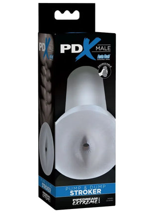 Weißer transparenter silikon pumpe und dump stroker mit strukturierter oberfläche von pdx male