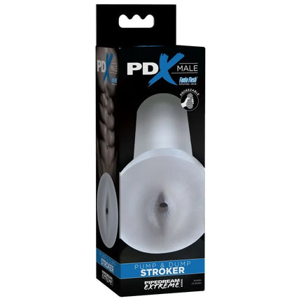 Weißer transparenter silikon pumpe und dump stroker mit strukturierter oberfläche von pdx male