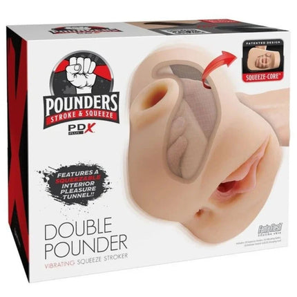 Pdx plus double pounder vibrating squeeze stroker in beige silikon mit patentiertem tunnel und strukturierter oberfläche