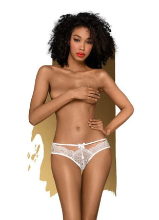 Weißer spitzen string mit filigranen blumenmustern und schleife vorne penthouse adore me panties schwarz lxl