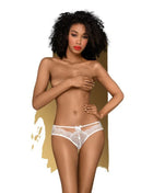 Weißer spitzenstring mit zarten floralen mustern und vorderseitiger schleife penthouse adore me panties schwarz l/xl