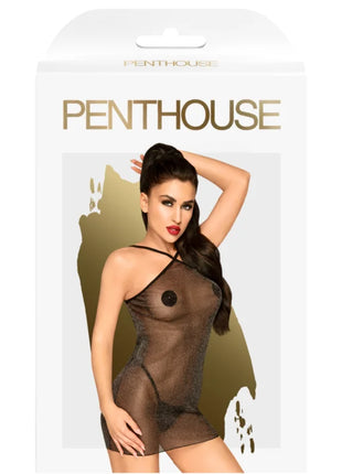 Penthouse bombshell chemise schwarz lxl sheer braune spitzenbody mit schwarzer kreisverzierung am brustbereich