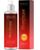 Rote verlaufflasche pherostrong massageöl mit silberpumpe und passender roter box 100 ml limitierte auflage für frauen