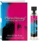 Pherostrong pheromon parfum in einer eleganten glasflasche mit schwarzem deckel und pink-blauem etikettt