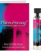 Pherostrong pheromon parfum in einer eleganten glasflasche mit schwarzem deckel und pink-blauem etikettt