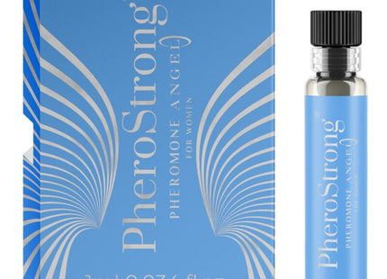 Blauer pherostrong pheromone parfumflakon mit silberner flügelverzierung und schwarzem deckel 1 ml für frauen