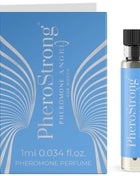Blauer pherostrong pheromone parfumflakon mit silberner flügelverzierung und schwarzem deckel 1 ml für frauen