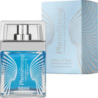 Ein schlanker transparenter glasflakon pherostrong pheromonparfüm engel für frauen 50 ml mit silbernem sprühkopf und blauem duftstoff