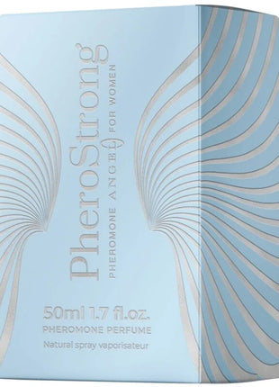 Lichtblauer rechteckiger pherostrong pheromon parfum karton mit silbernen wellenmustern für frauen 50 ml
