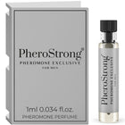 Pherostrong pheromon parfum exklusiv für männer 1 ml in silberner flasche mit schwarzem verschluss und grauer verpackung