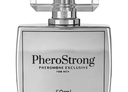 Silberne rechteckige pherostrong pheromone exklusiv für männer 50 ml flasche mit kristallkappen und chromsprühkopf