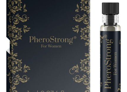 Schwarze und goldene verzierte box mit passender flasche pherostrong pheromon parfum für frauen 1 ml