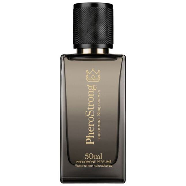 Dunkelgraue rechteckige glasflasche pherostrong pheromonparfüm könig für männer 50 ml