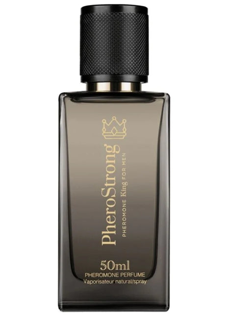 Dunkelgraue rechteckige glasflasche pherostrong pheromonparfüm könig für männer 50 ml